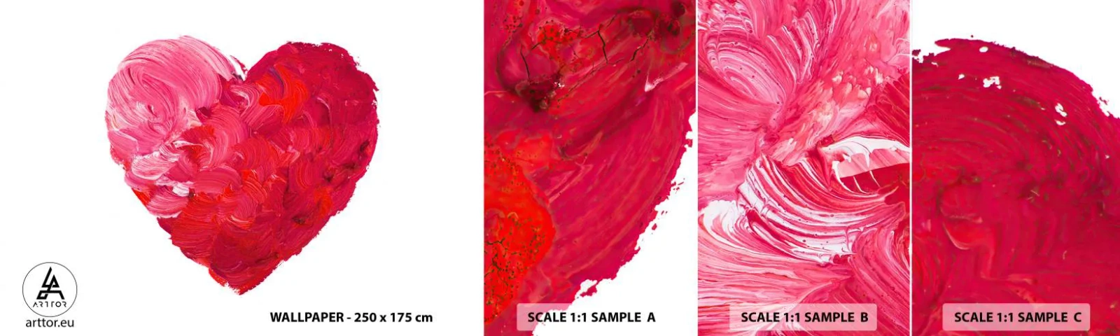 Vzorka samolepiacej fototapety Deluxe Sticker - All you need is love - Abstrakcia, Červené srdce, Symbol Lásky - 100x30 cm