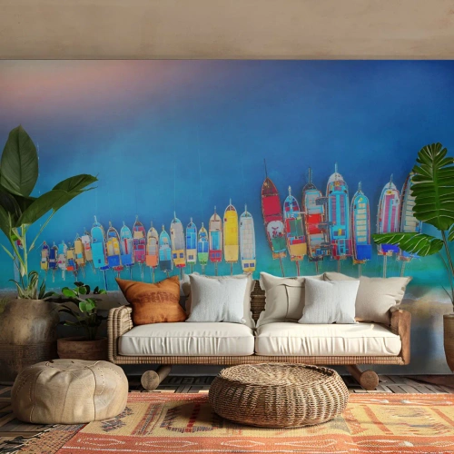 Fototapeta Standard Eco - Farebné lode na brehu z vtáčej perspektívy - 100x70cm - Z vtáčej perspektívy - Moderná nástenná dekorácia do obývacej izby a spálne ARTTOR