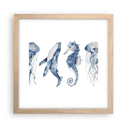 Plagát v ráme zo svetlého duba - Morská divočina - 30x30 cm