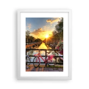 Plagát v bielom ráme - Jarné ráno v Amsterdame - 30x40 cm