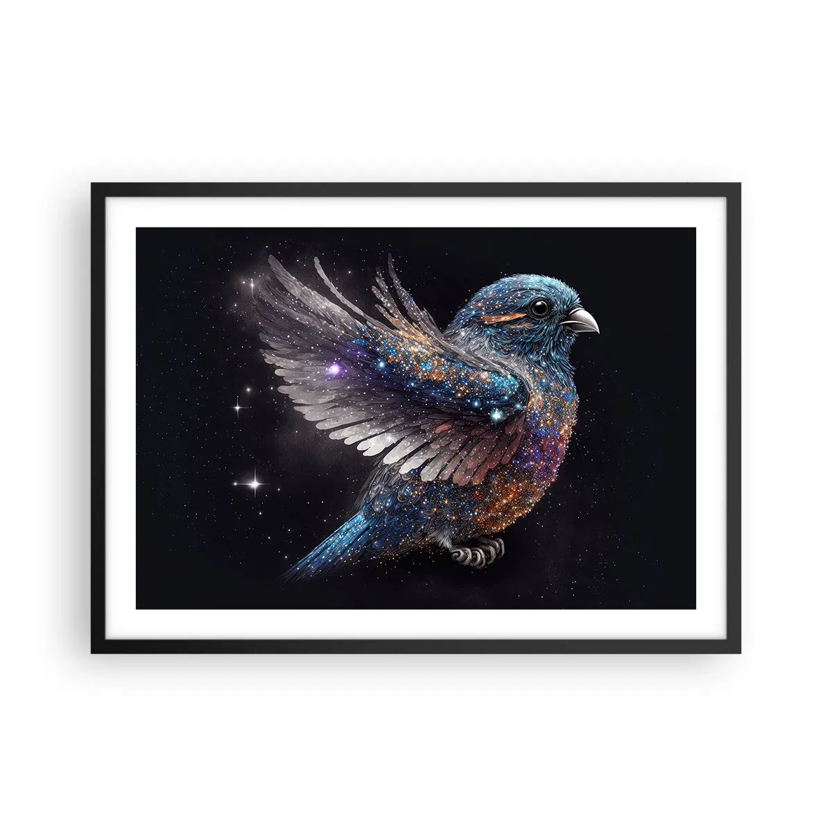 Plagát v čiernom ráme - Diamantový vrabec - 70x50 cm