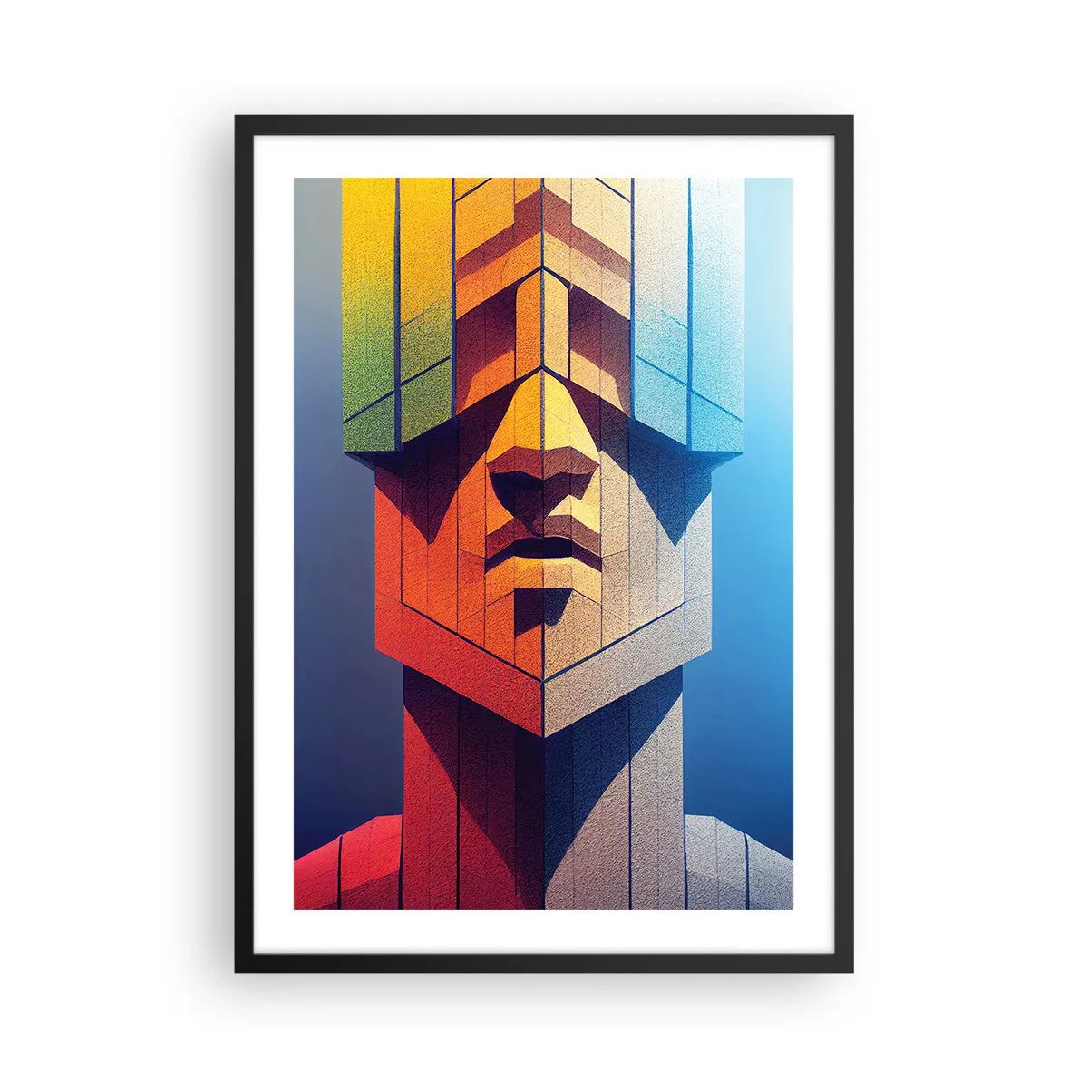 Plagát v čiernom ráme - Monumentálna tvár v geometrickom štýle - 50x70cm - Zásadový človek - Moderná nástenná dekorácia do obývacej izby a spálne ARTTOR