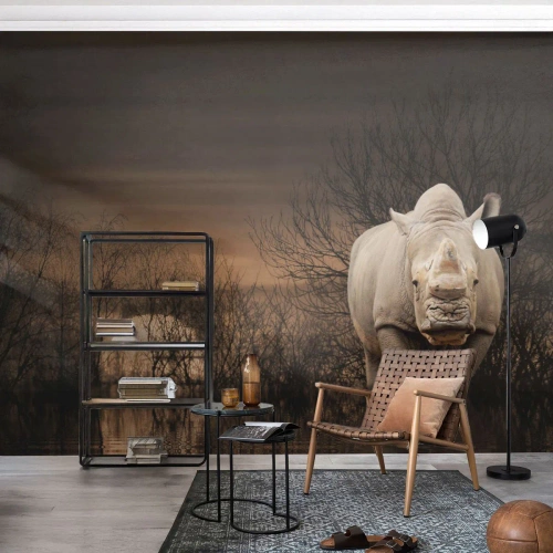 Fototapeta Premium Canvas - Biely proti prírode - Nosorožec, Zvieratá, Afriky - 500x350 cm