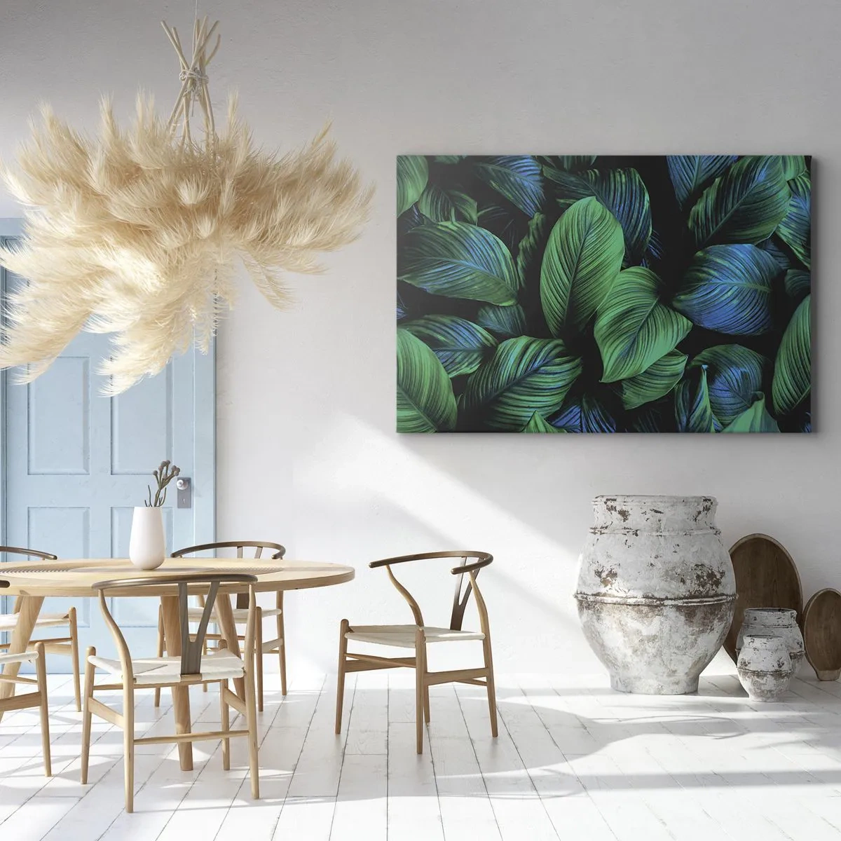 Obraz na plátne - Zelené listy v minimalistickom štýle - 70x50cm - V zelenom dave - Moderná nástenná dekorácia do obývacej izby a spálne ARTTOR