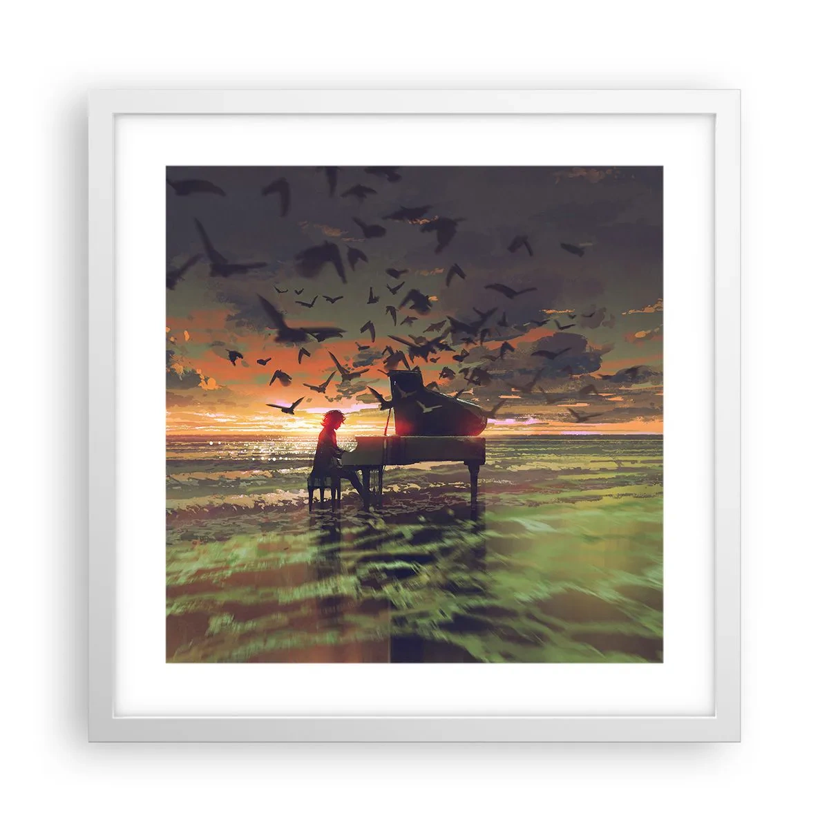 Plagát v bielom ráme - Koncert na piano a vlny - 40x40 cm