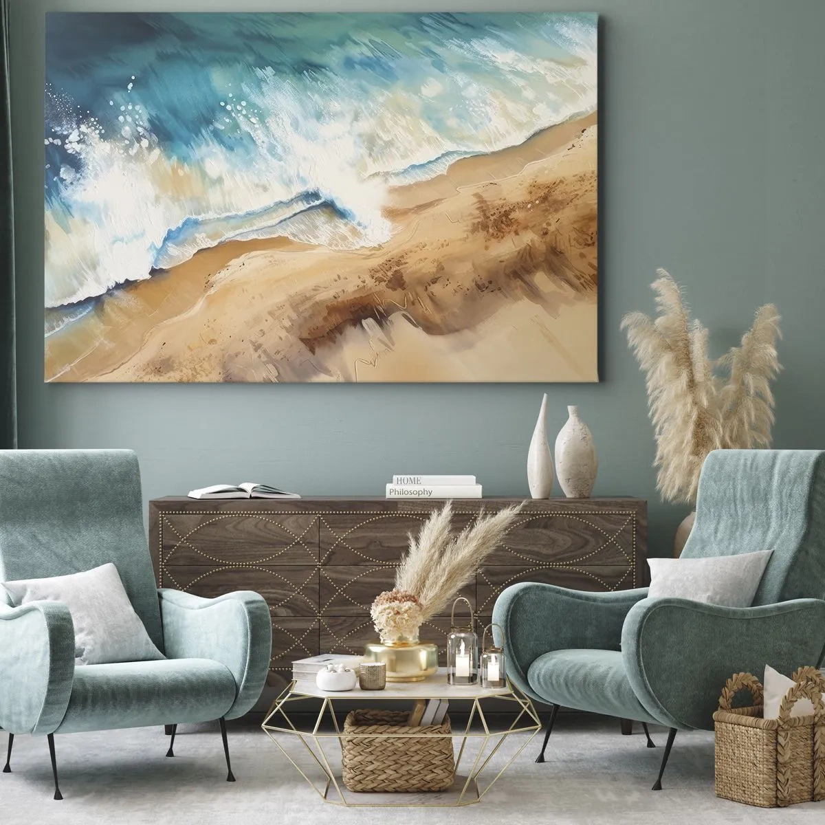 Obraz na plátne - Morská vlna narážajúca na piesočnatý breh - 70x50cm - Vlna, ktorá sa vracia - Moderná nástenná dekorácia do obývacej izby a spálne ARTTOR