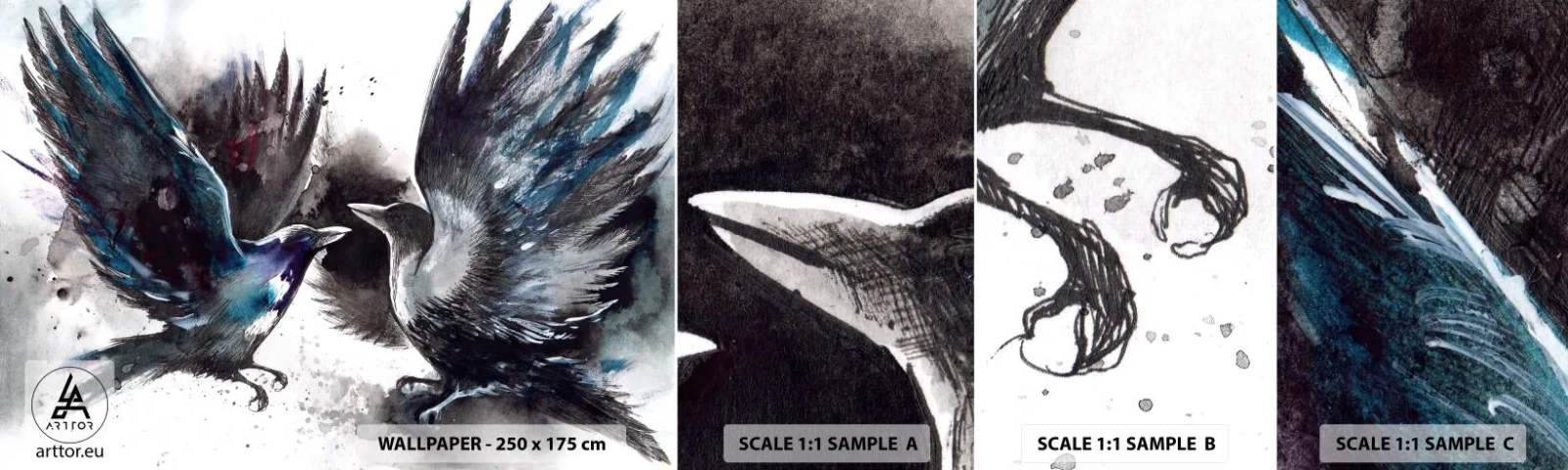 Vzorka Fototapeta Standard Eco - Havran havranovi… - Abstrakcia, Vták, Zvieratá - 100x30 cm