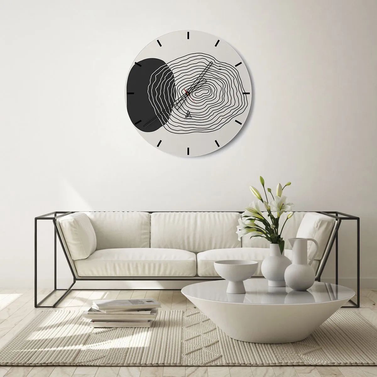 Nástenné hodiny - Abstraktné čiary tvoriace sústredné vzory na svetlom pozadí. - 30x30cm - Trvanie a kmitanie - Moderná nástenná dekorácia do obývacej izby, kuchyne a spálne ARTTOR