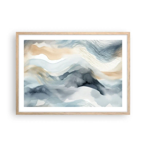 Plagát v ráme zo svetlého duba - Abstrakcia snehu a hmly - 70x50 cm