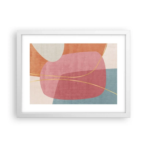 Plagát v bielom ráme - Pastelová kompozícia so zlatou niťou - 40x30 cm