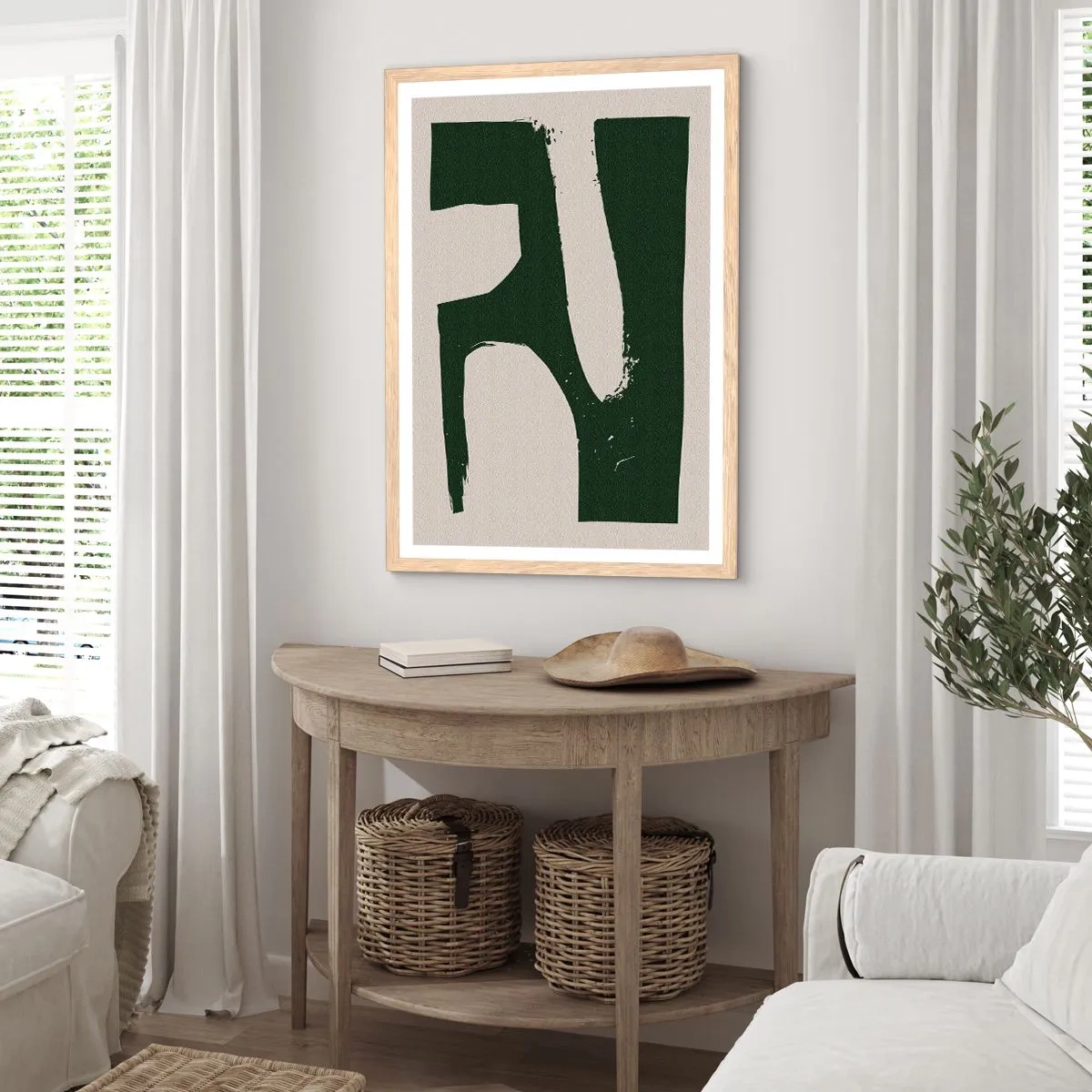 Plagát v ráme zo svetlého duba - Zálivy v bielom - 70x100 cm