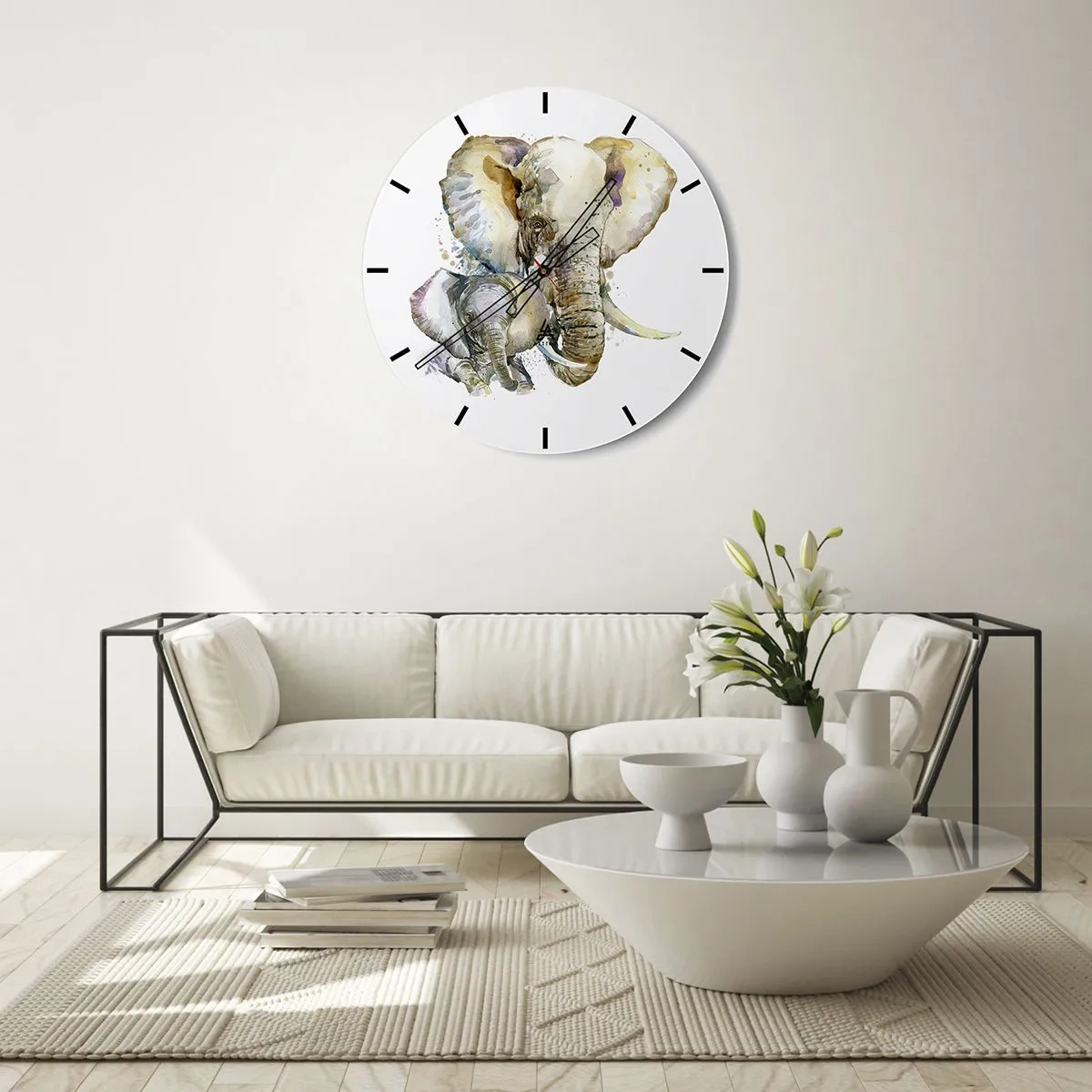 Nástenné hodiny - Slon s teľaťom v akvarelovom štýle - 30x30cm - Najlepšie je u mamy - Moderná nástenná dekorácia do obývacej izby, kuchyne a spálne ARTTOR