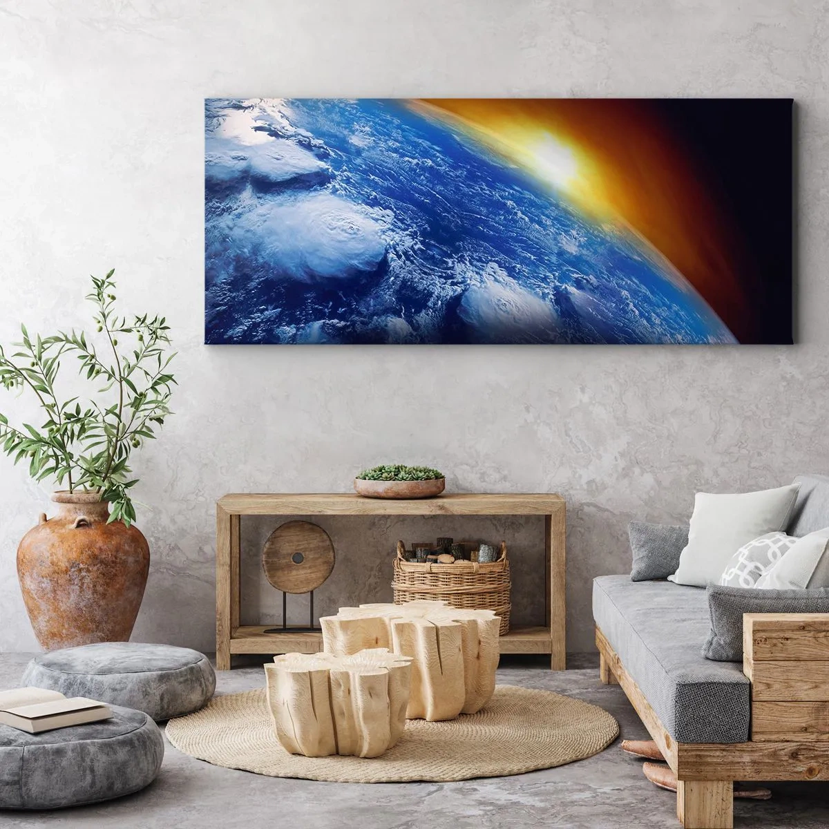 Obraz na plátne - Východ slnka nad modrou planétou - 100x40 cm