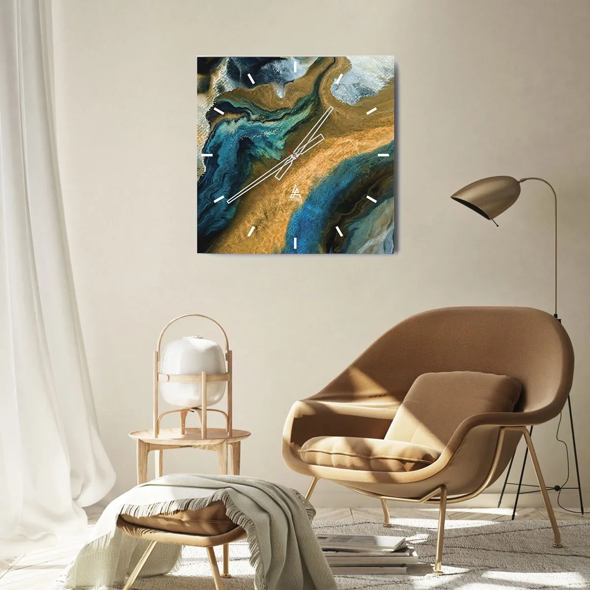 Nástenné hodiny - Modrá – žltá – vzájomné vplyvy - 40x40 cm