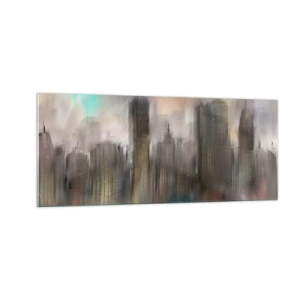 Obraz na skle - Kompozícia z ocele, kameňa a hmly - 100x40 cm