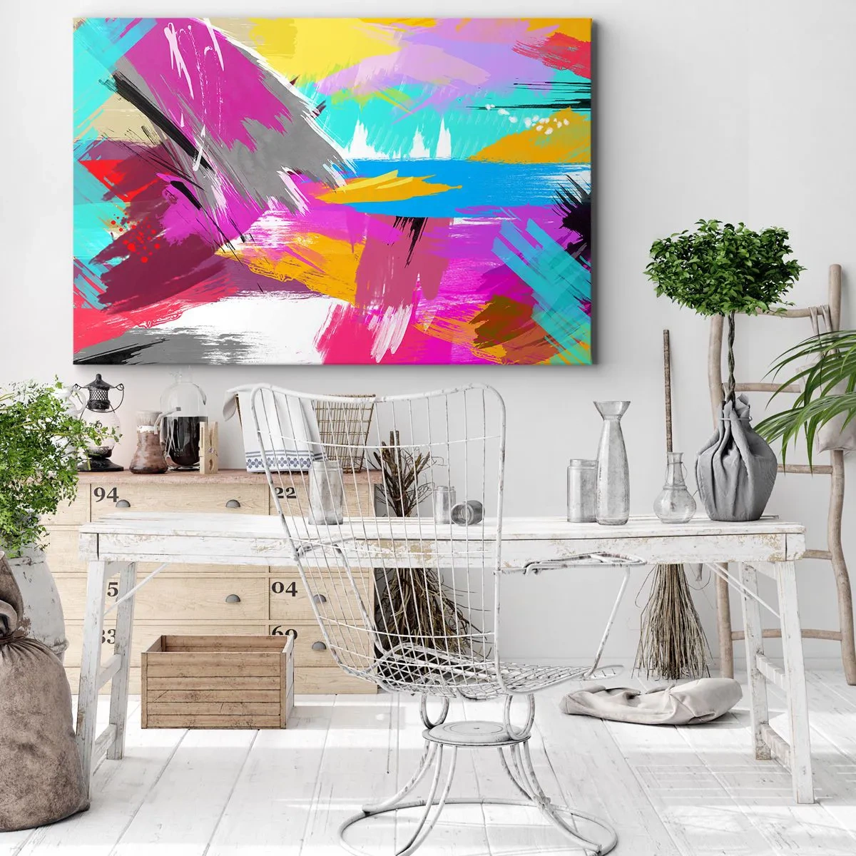Obraz na plátne - Dynamická abstrakcia v intenzívnych farbách - 70x50cm - Šmuha, šmuha, sama šmuha - Moderná nástenná dekorácia do obývacej izby a spálne ARTTOR