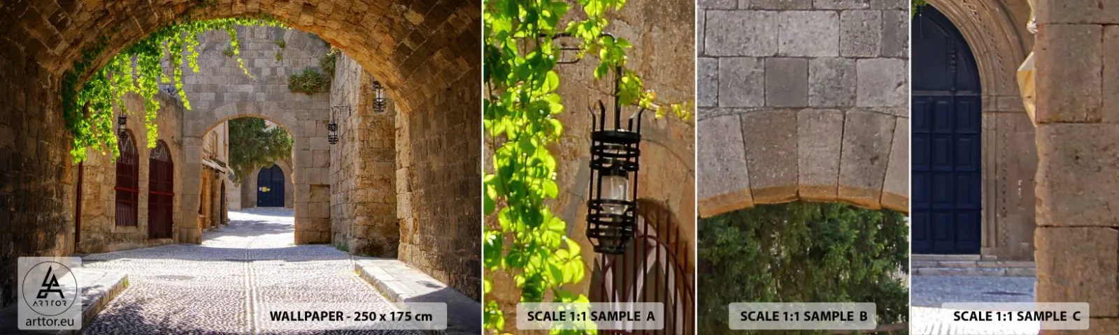 Vzorka samolepiacej fototapety Deluxe Sticker - Čoskoro sa objaví družina - Architektúra, Mesto, Ulička - 100x30 cm