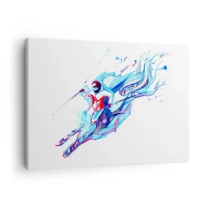 Obraz na plátne - Abstraktný jazdec na koni v dynamických farbách - 70x50cm - Šialený beh za radosťou - Moderná nástenná dekorácia do obývacej izby a spálne ARTTOR