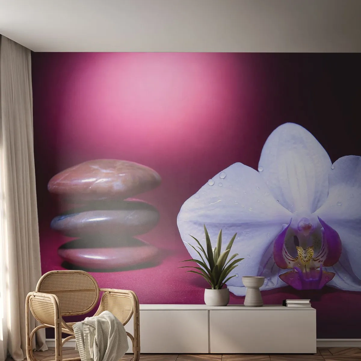 Fototapeta Premium Sand - Štúdia sviežosti vo fialovej - Kvety, Kúpele, Kamene - 400x280 cm