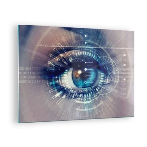 Obraz na skle - Digitálne oko s futuristickou technologickou a dátovou témou - 70x50cm - Myslíš si, že ma poznáš - Moderná nástenná dekorácia do obývacej izby a spálne ARTTOR