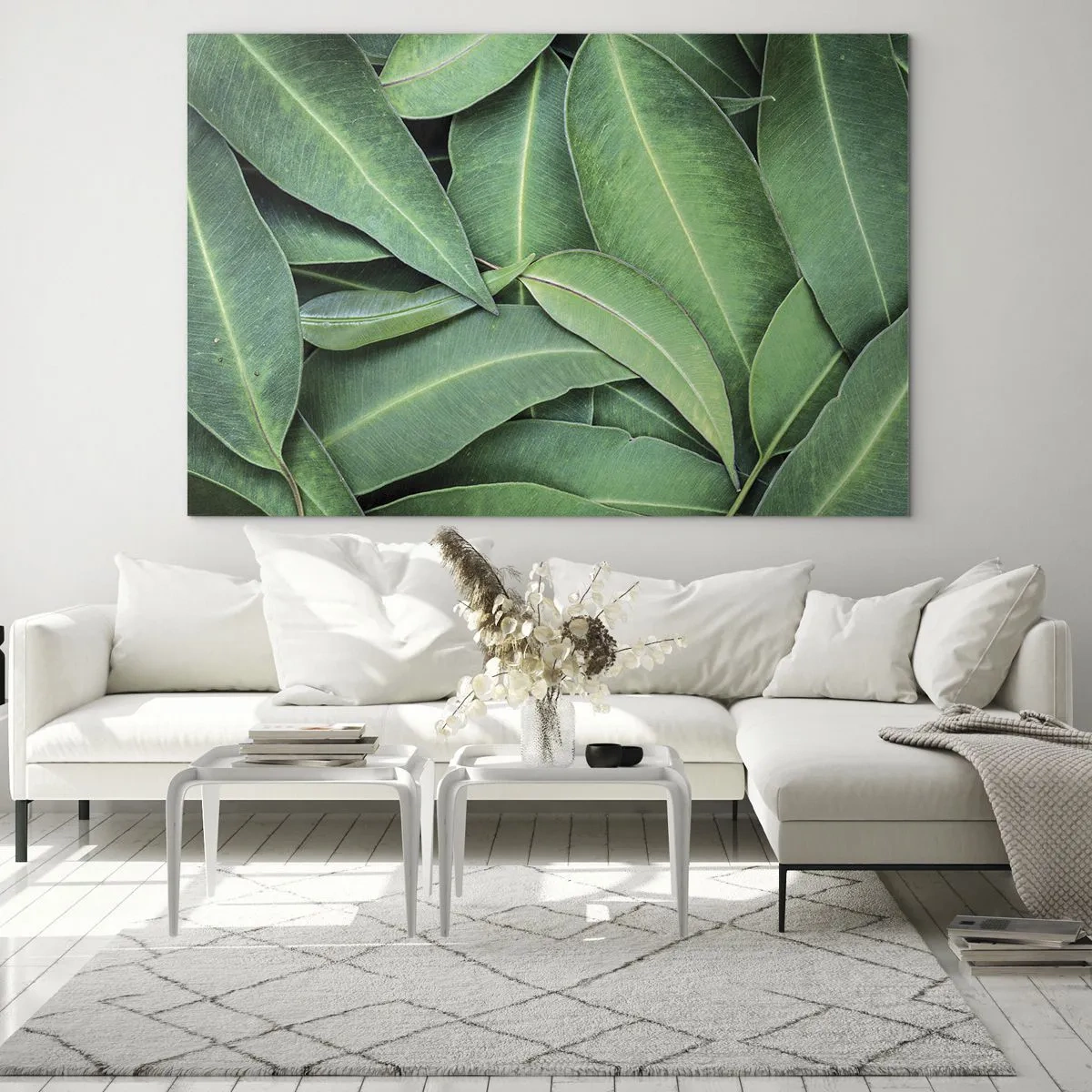 Obraz na skle - Detailný záber na zelené listy usporiadané vo vrstvách - 70x50cm - Šťavnaté a svieže - Moderná nástenná dekorácia do obývacej izby a spálne ARTTOR