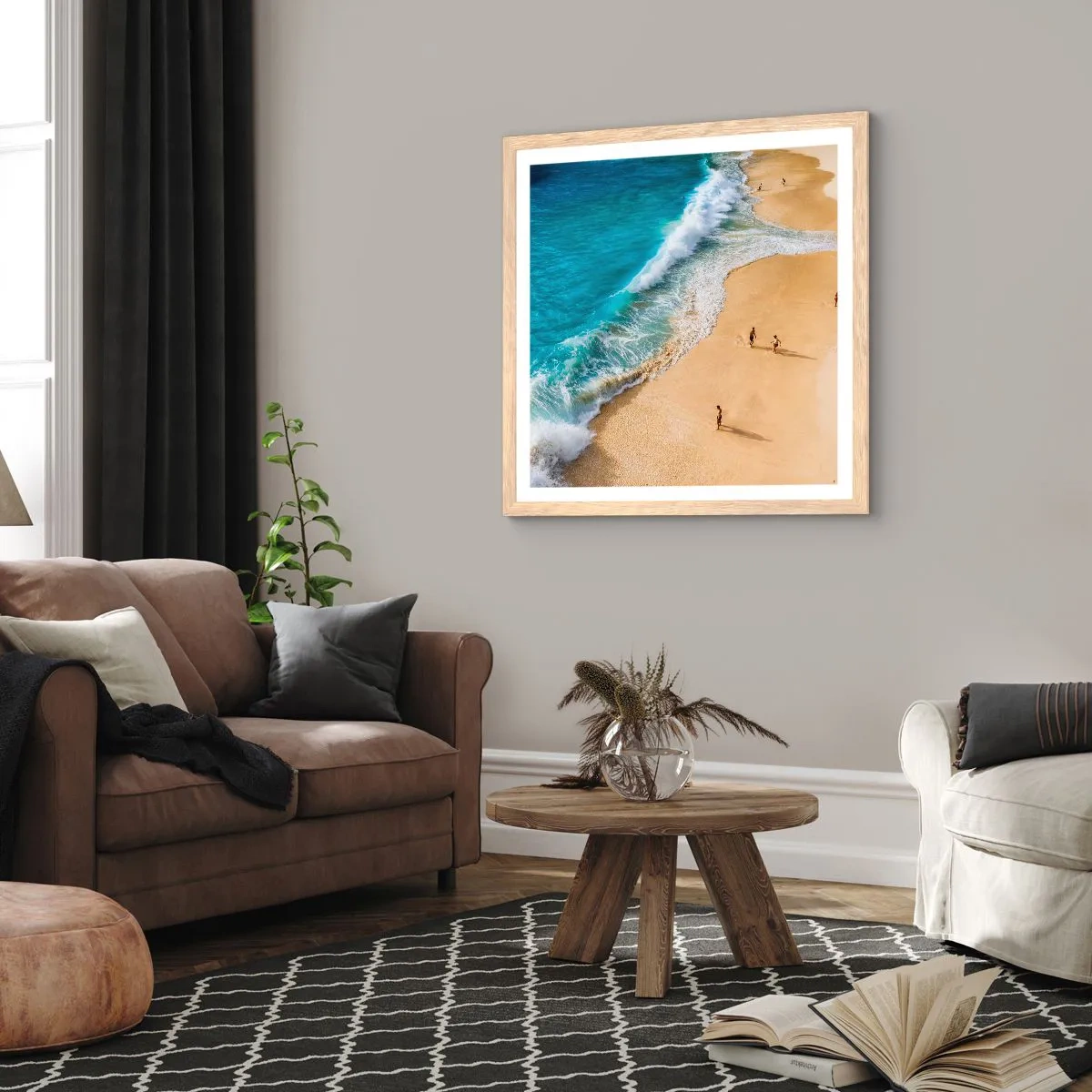 Plagát v ráme zo svetlého duba - A potom slnko, pláž… - 40x40 cm