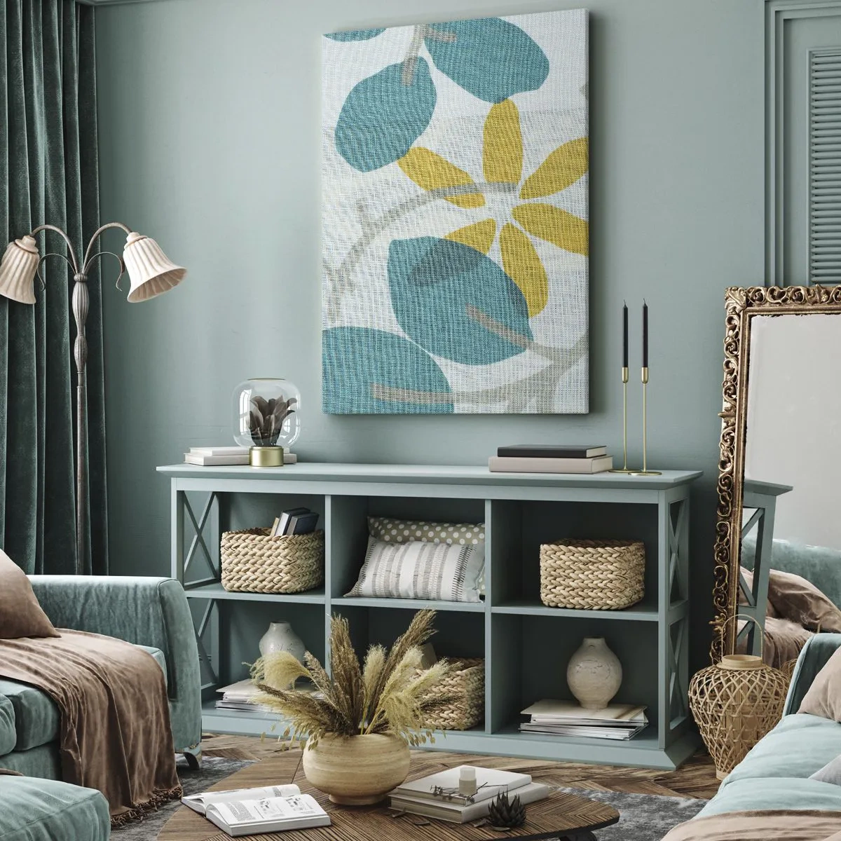 Obraz na plátne - Medzi azúrovými listami - 45x80 cm