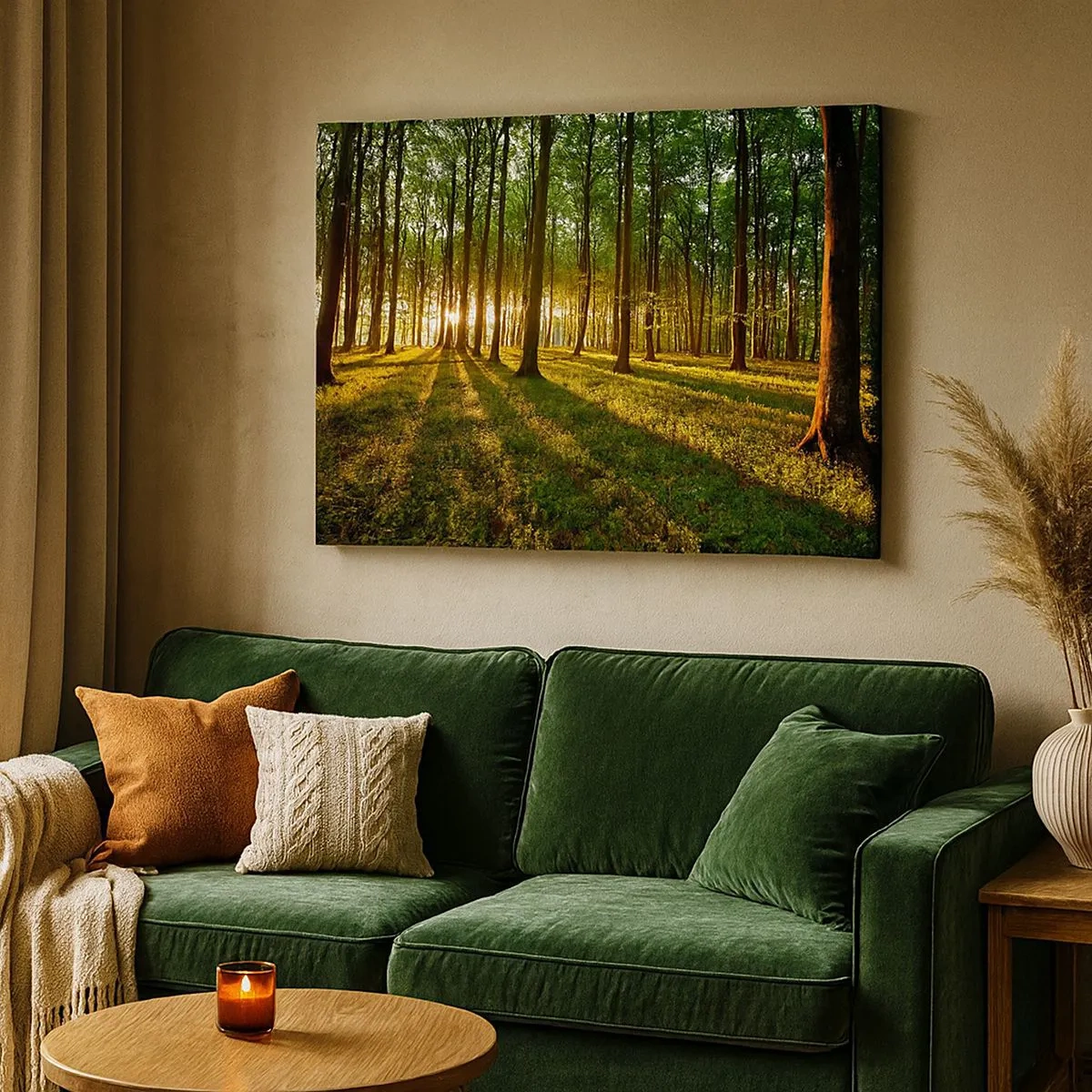 Obraz na plátne - Zapadajúce slnko v listnatom lese - 70x50cm - Fotografie všetkých jarí - Moderná nástenná dekorácia do obývacej izby a spálne ARTTOR