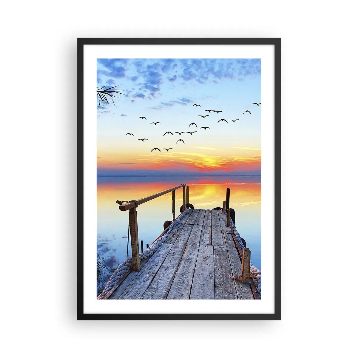 Plagát v čiernom ráme - Mólo pri jazere pri západe slnka - 50x70cm - Je čas isť späť… - Moderná nástenná dekorácia do obývacej izby a spálne ARTTOR