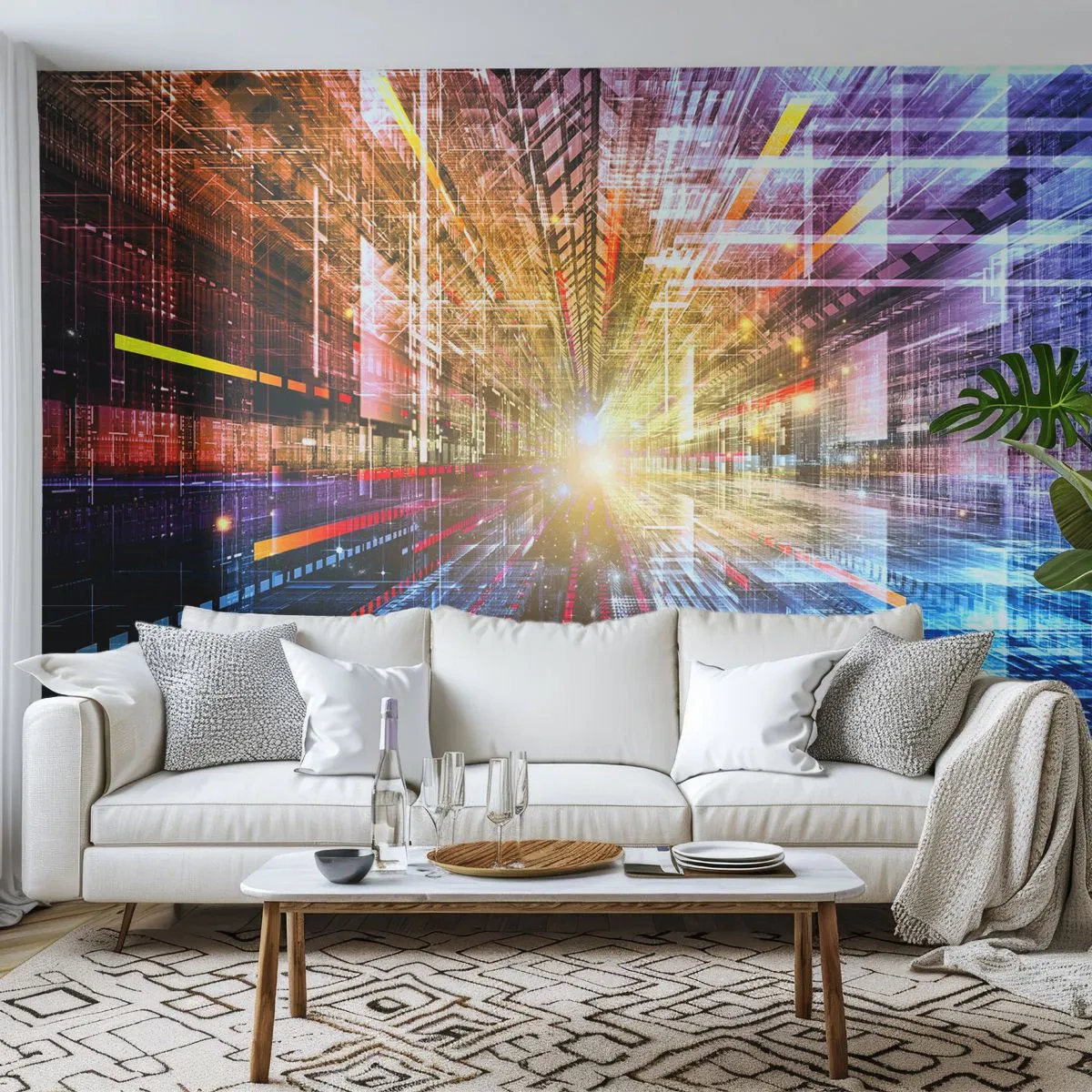 Samolepiaca Fototapeta Deluxe Sticker - Osvetlená chodba - Abstrakcia, Grafika, 3D - 250x175 cm