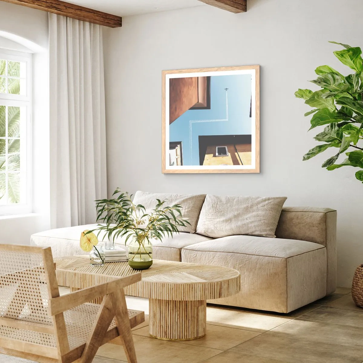 Plagát v ráme zo svetlého duba - Nad mestským labyrintom - 50x50 cm