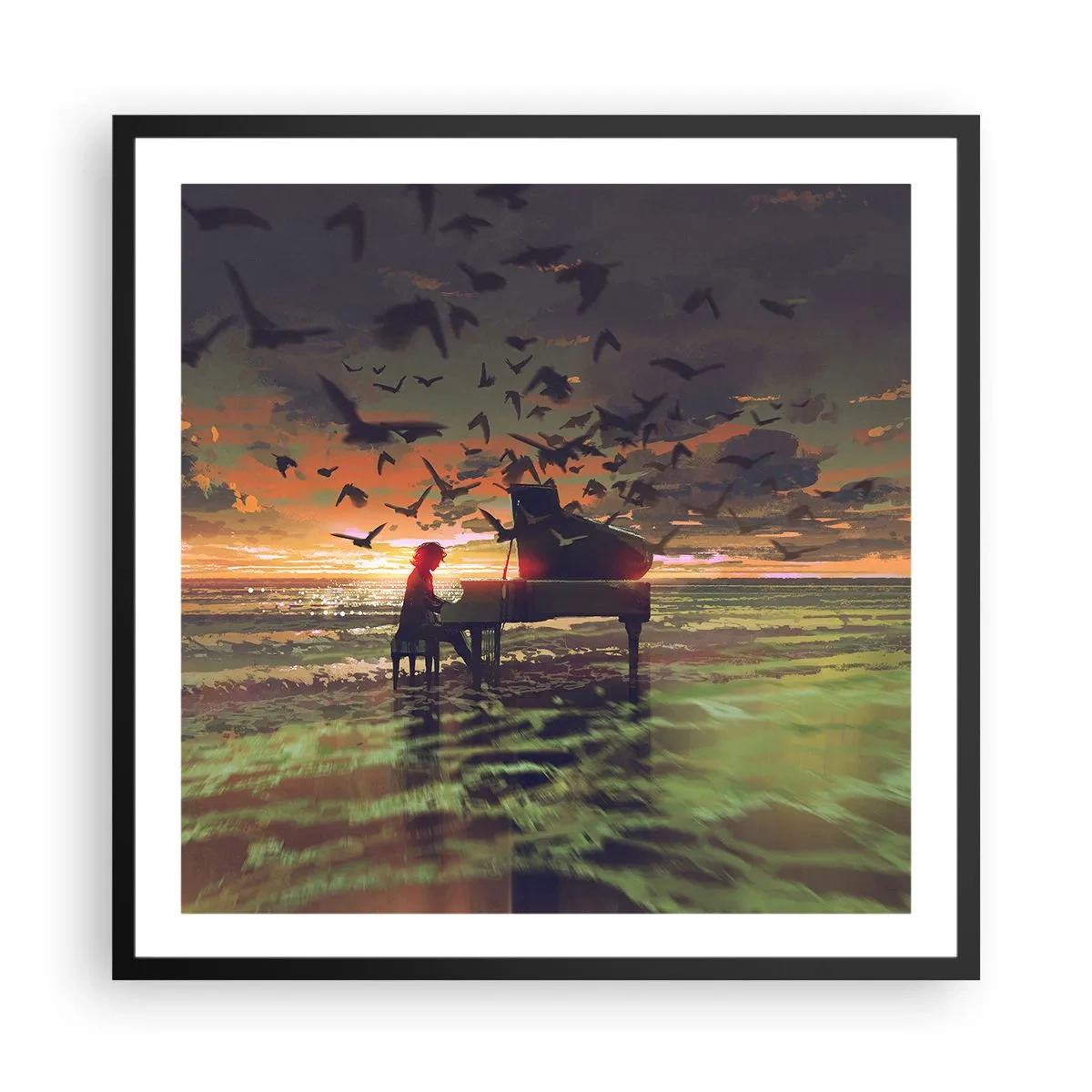 Plagát v čiernom ráme - Koncert na piano a vlny - 60x60 cm