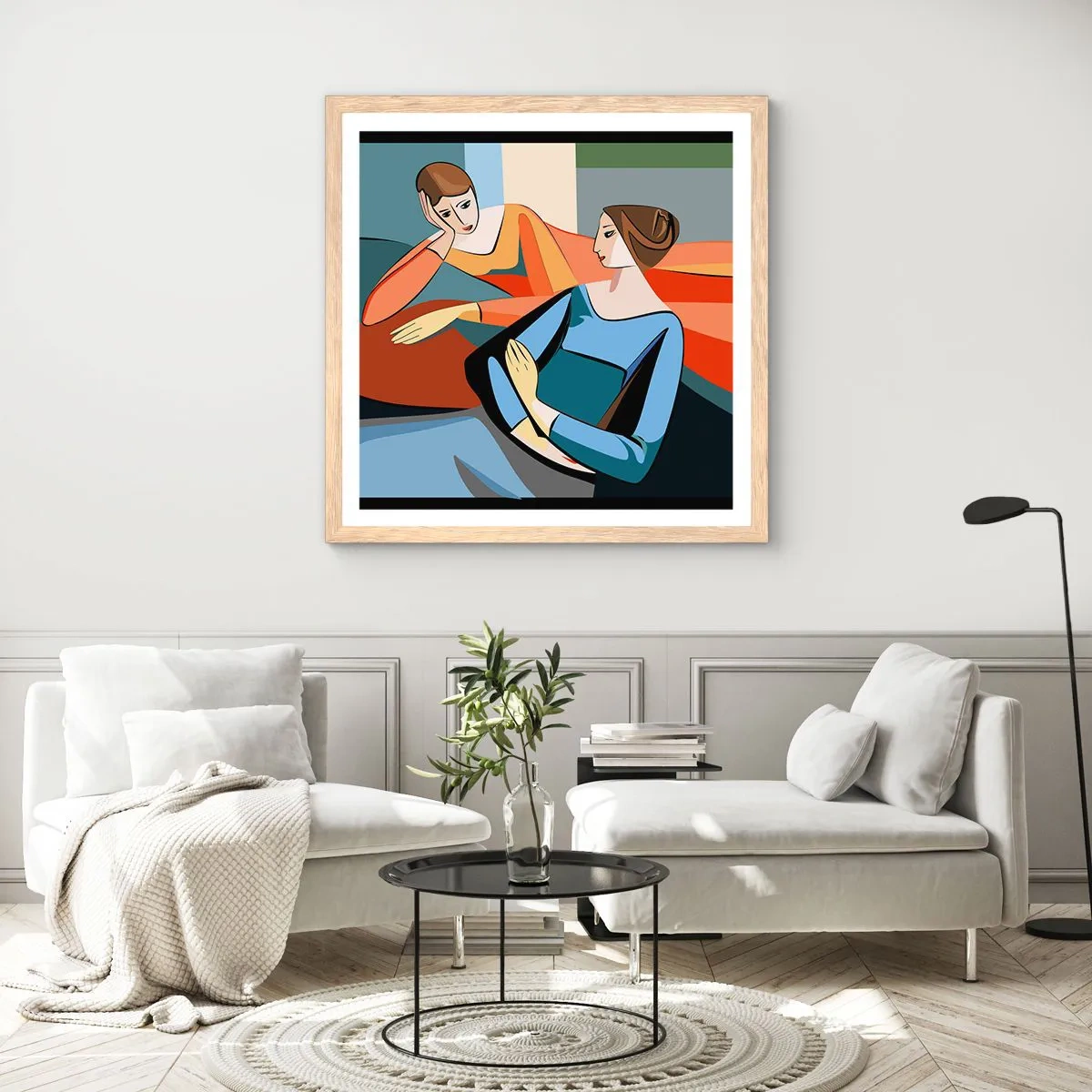 Plagát v ráme zo svetlého duba - Dôverná chvíľa - 50x50 cm