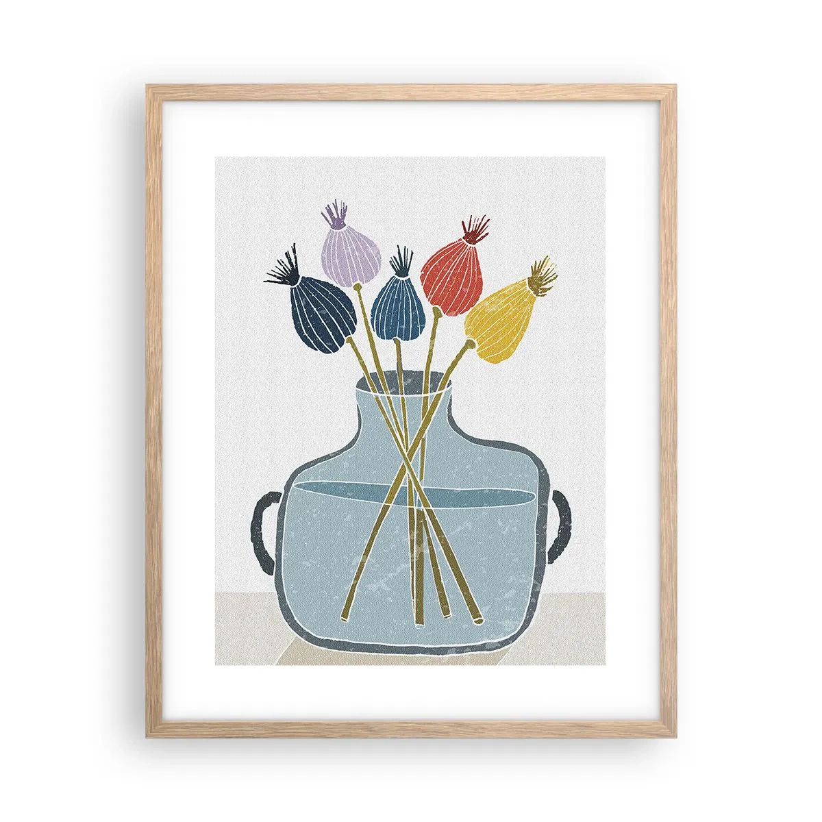 Plagát v ráme zo svetlého duba - Makové kvety - 40x50 cm