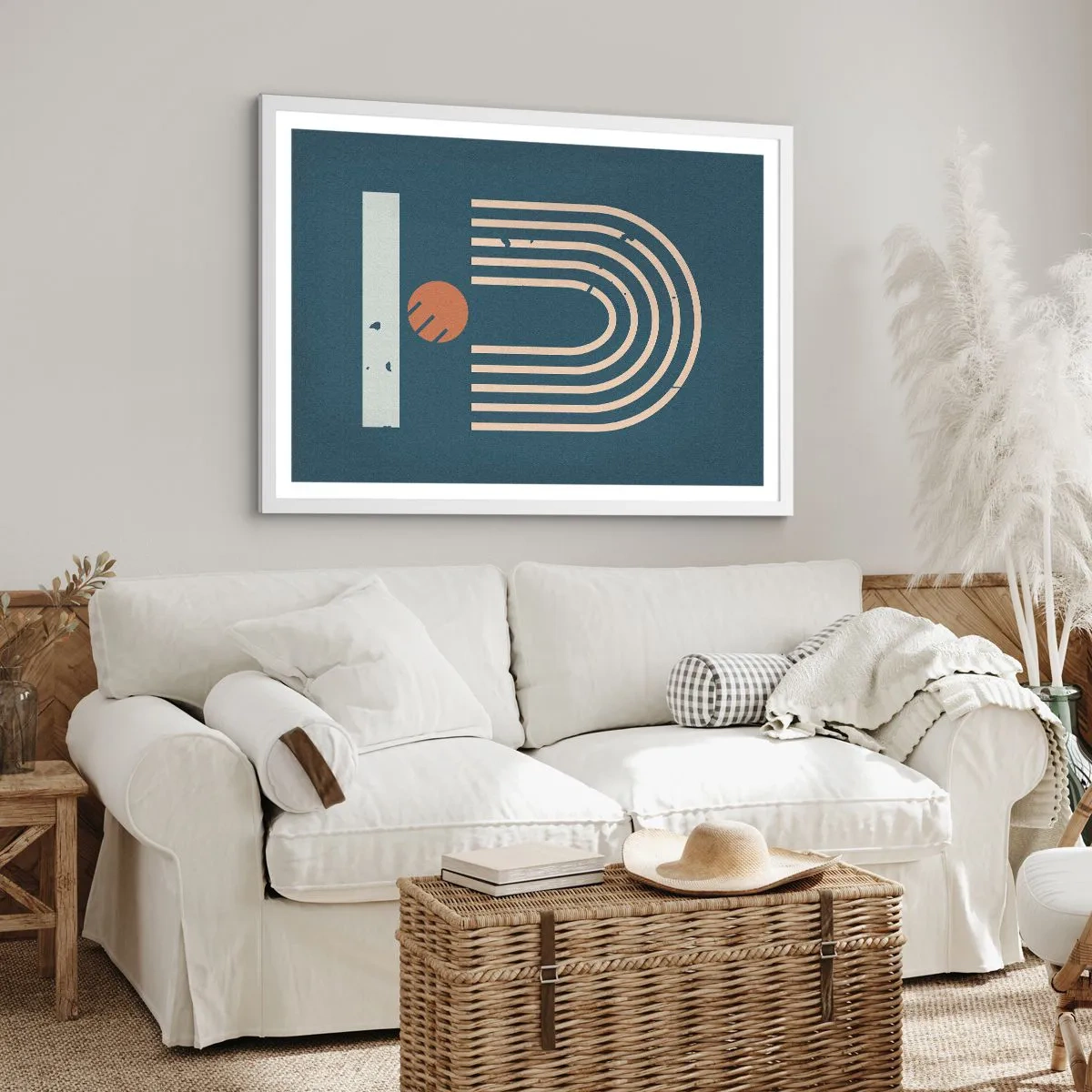 Plagát v bielom ráme - Geometria v námorníckej modrej - 91x61 cm