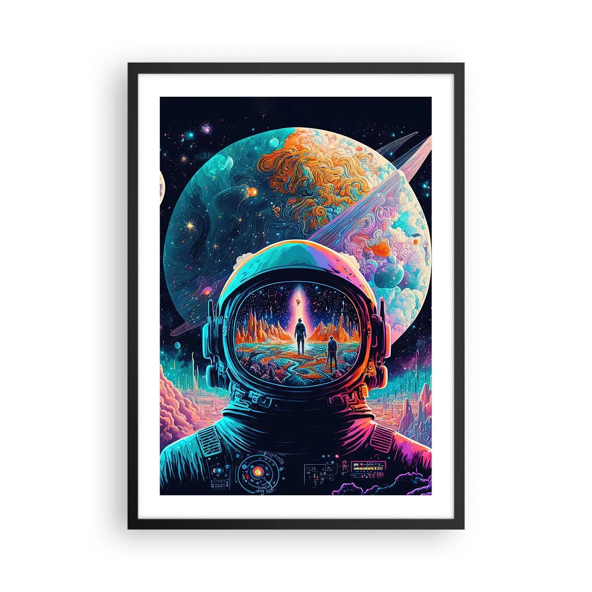 Plagát v čiernom ráme - Astronaut na pozadí kozmickej krajiny - 50x70cm - Filozofom sa to ani nesnívalo - Moderná nástenná dekorácia do obývacej izby a spálne ARTTOR