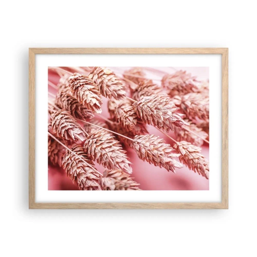 Plagát v ráme zo svetlého duba - Kvetinová kaskáda v ružovej - 50x40 cm