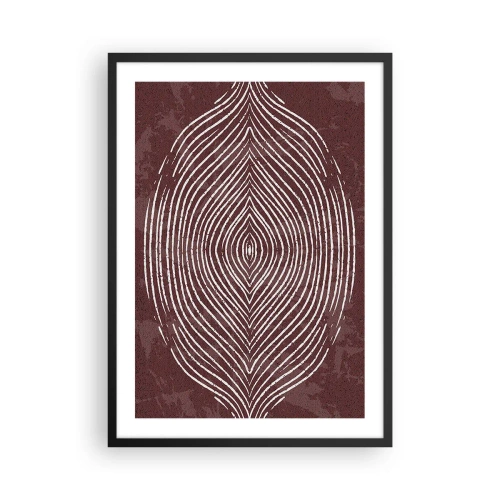 Plagát v čiernom ráme - Hypnotický vzor bielych čiar na hnedom pozadí. - 50x70cm - Priestor hovorí - Moderná nástenná dekorácia do obývacej izby a spálne ARTTOR