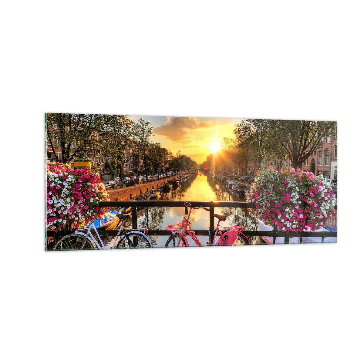 Obraz na skle - Jarné ráno v Amsterdame - 100x40 cm