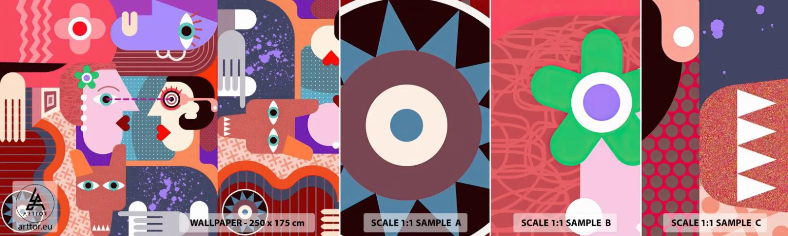 Vzorka Fototapeta Standard Eco - Tvárou v tvár - Abstrakcia, Kus, Tváre - 100x30 cm