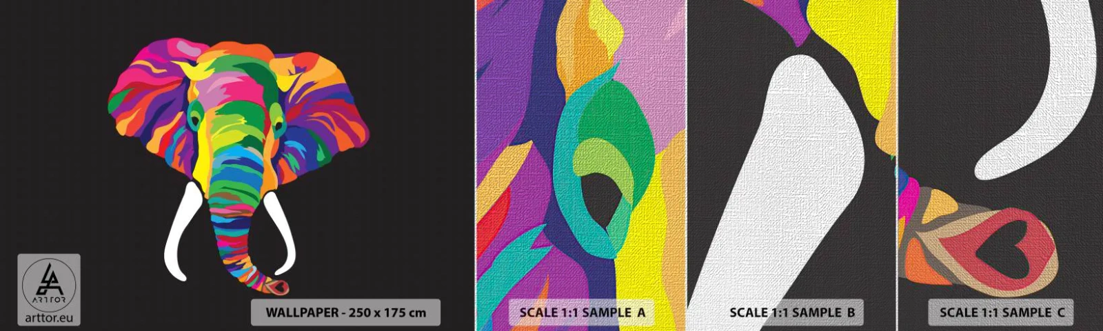 Vzorka fototapety Premium Canvas - Slon, ktorý sa rád kúpal v dúhe - Zvieratá, Slon, Farebný obraz - 100x30 cm