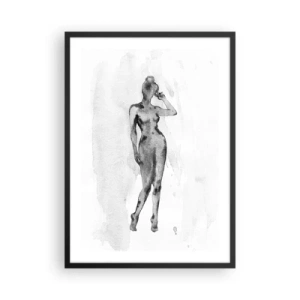 Plagát v čiernom ráme - Silueta ženy v čiernobielej akvarelovej technike - 50x70cm - Štúdia o ideáli ženskosti - Moderná nástenná dekorácia do obývacej izby a spálne ARTTOR