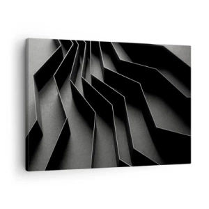 Obraz na plátne - Čiernobiela abstrakcia s geometrickými štruktúrami - 70x50cm - Priestorový poriadok - Moderná nástenná dekorácia do obývacej izby a spálne ARTTOR