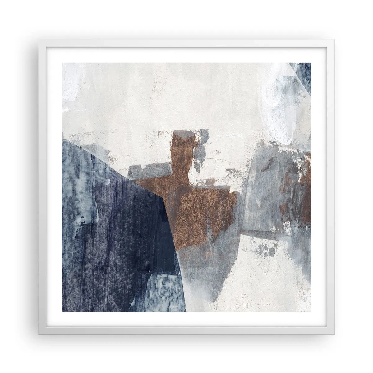 Plagát v bielom ráme - Modro-hnedé tvary - 60x60 cm