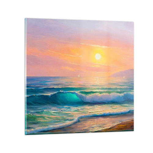 Obraz na skle - Tyrkysová pieseň vĺn - 50x50 cm