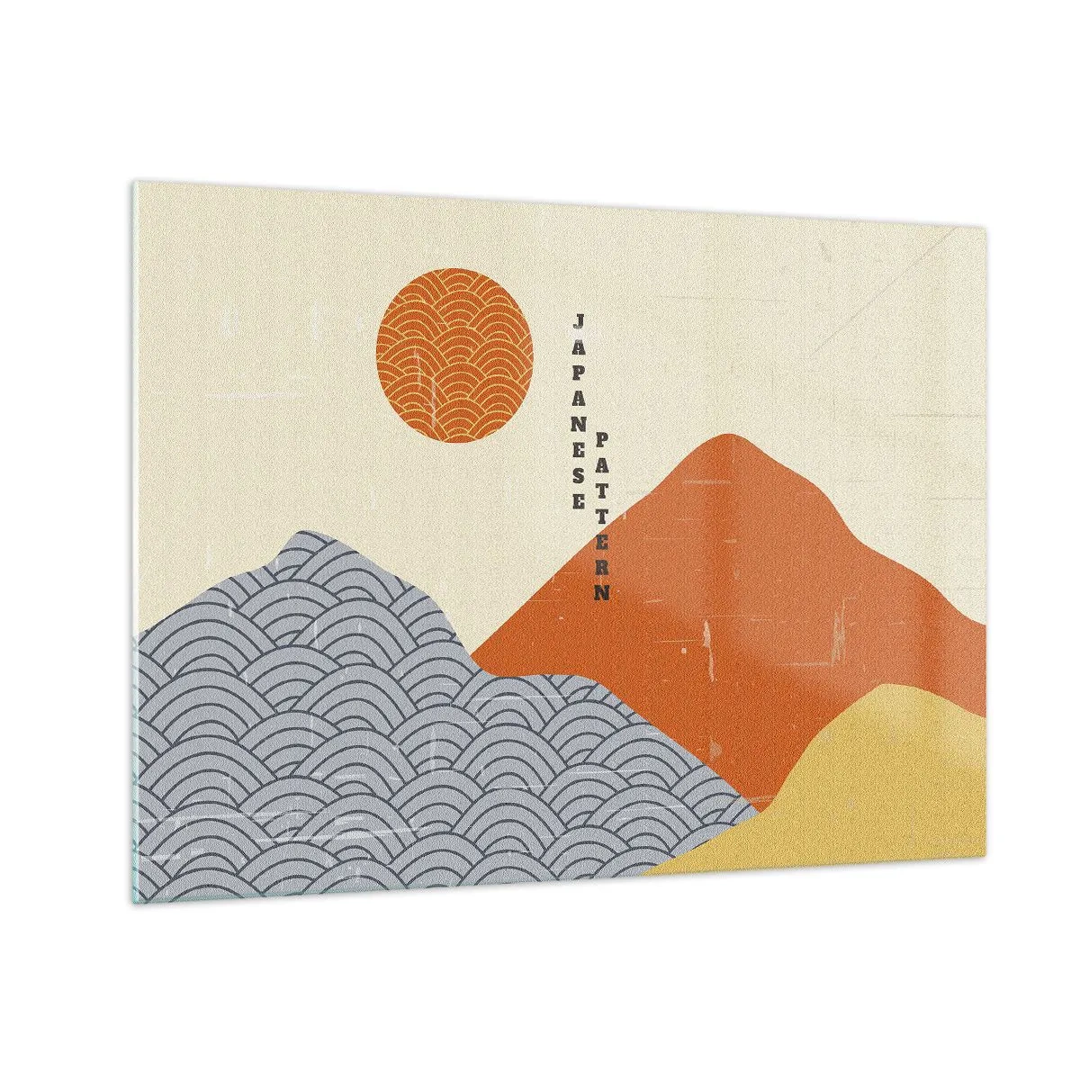 Obraz na skle - Grafika s japonskými vzormi hôr a slnka - 70x50cm - V japonskom duchu - Moderná nástenná dekorácia do obývacej izby a spálne ARTTOR