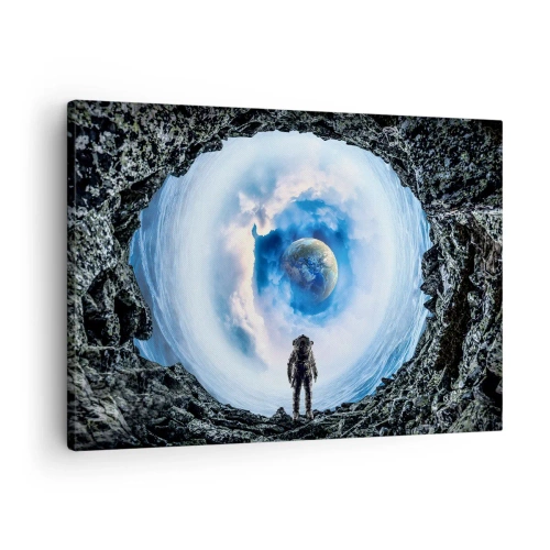 Obraz na plátne - Astronaut na pozadí vesmírnej krajiny so Zemou v pozadí - 70x50cm - Už blízko domova - Moderná nástenná dekorácia do obývacej izby a spálne ARTTOR