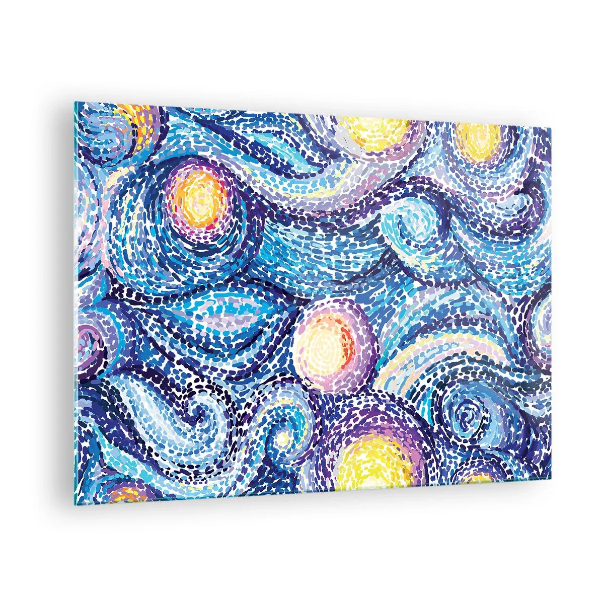Obraz na skle - Abstraktná interpretácia Hviezdnej noci v intenzívnych farbách - 70x50cm - Z obrazu van Gogha - Moderná nástenná dekorácia do obývacej izby a spálne ARTTOR