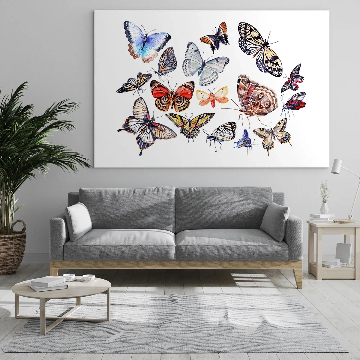 Obraz na skle - Farebné motýle v umeleckej kompozícii - 70x50cm - Čipkový, farebný roj - Moderná nástenná dekorácia do obývacej izby a spálne ARTTOR