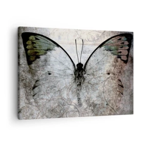 Obraz na plátne - Motýľ v odtieňoch zelenej a sivej na dekoratívnom pozadí - 70x50cm - V secesnom štýle - Moderná nástenná dekorácia do obývacej izby a spálne ARTTOR
